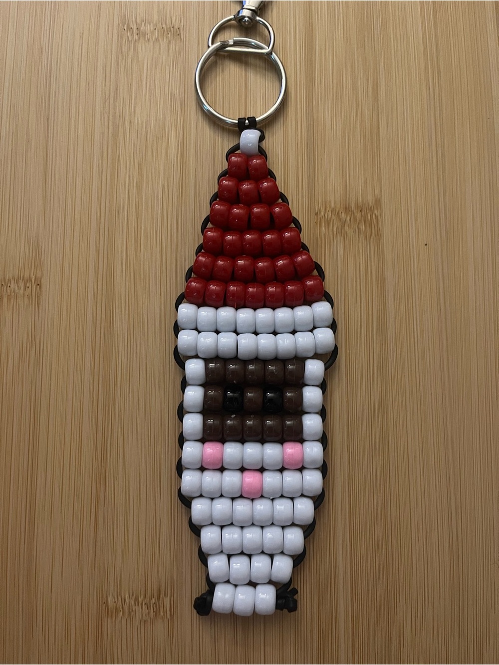 Beaded Santa Keychain - Red, White, Brown